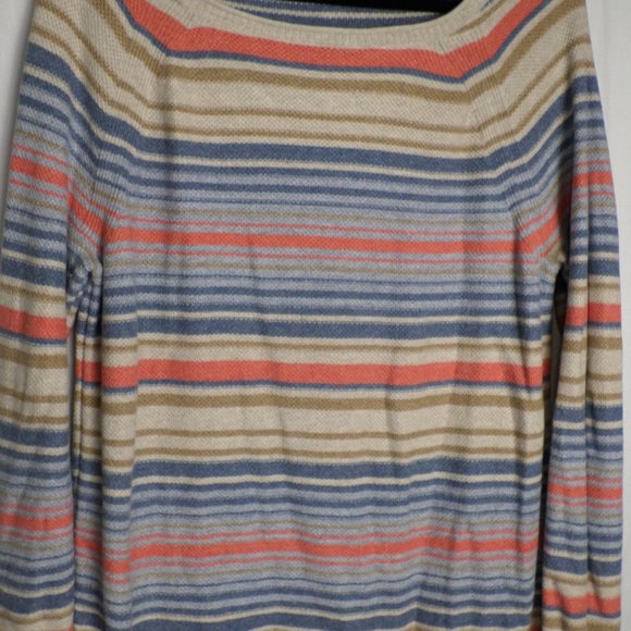 L.L Bean XL Horizontal Striped Long Sleeve Sweater Curved Bottom Edge - Picture 2 of 8